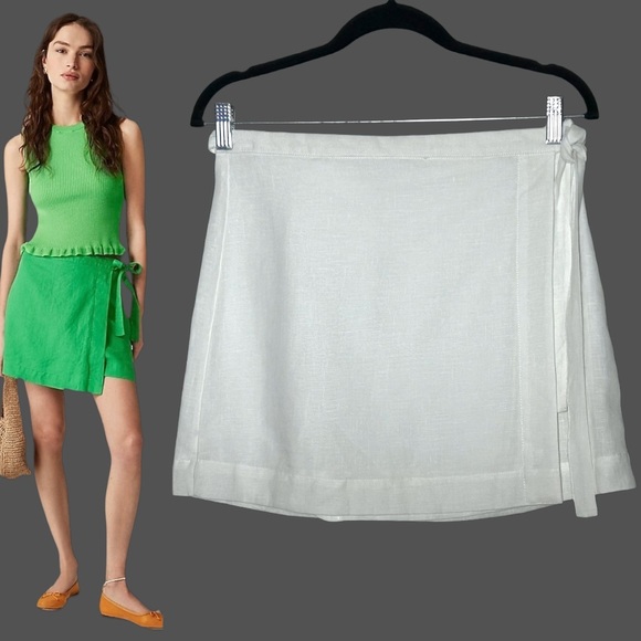NWT White Wrap Mini Skirt in Linen, Lined, Size 00 - Picture 4 of 11
